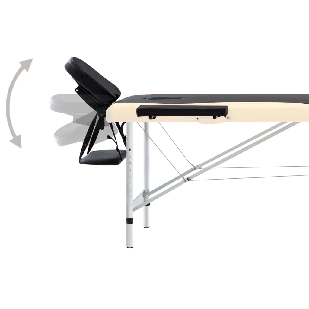 sammenfoldeligt massagebord aluminiumsstel 2 zoner sort beige