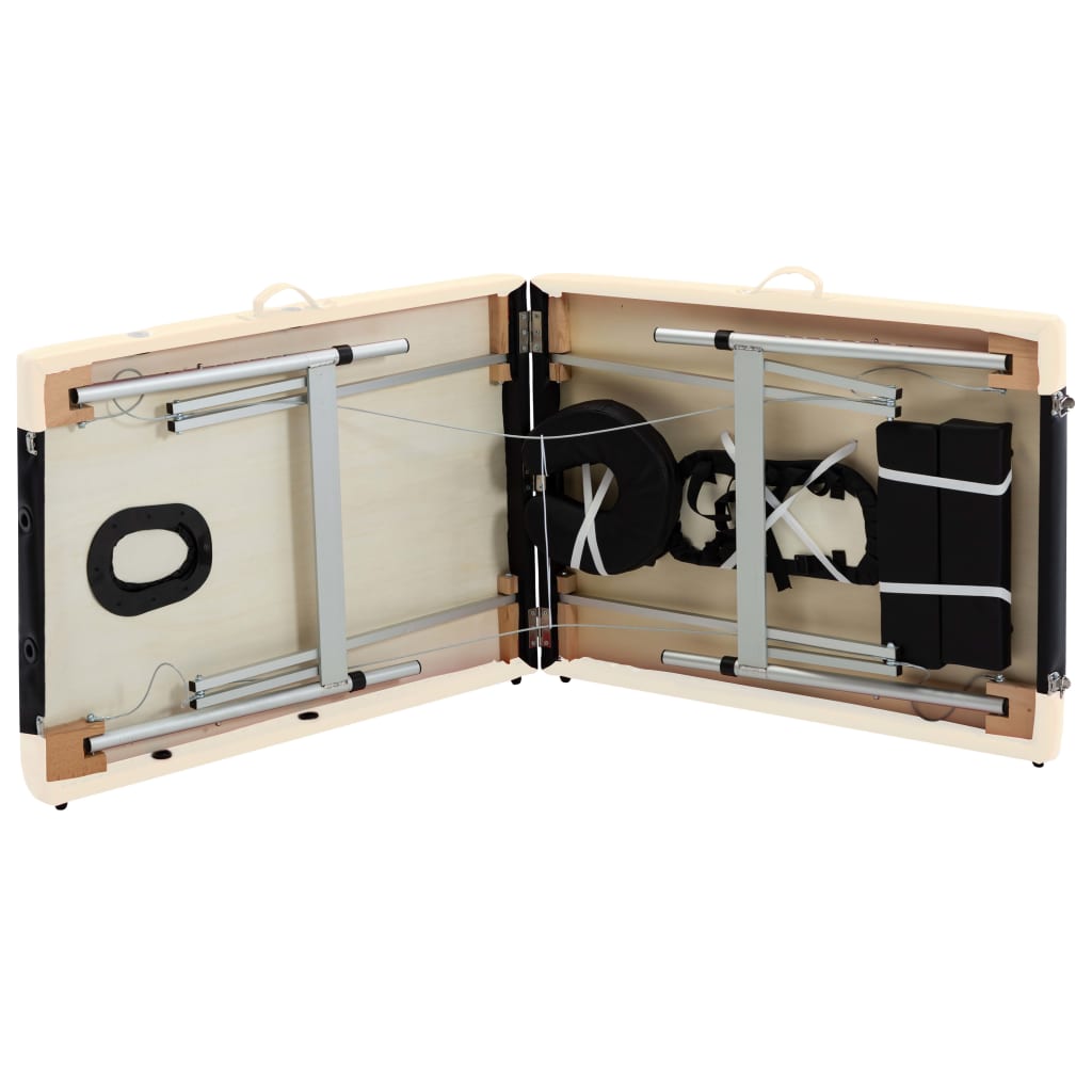 sammenfoldeligt massagebord aluminiumsstel 2 zoner sort beige
