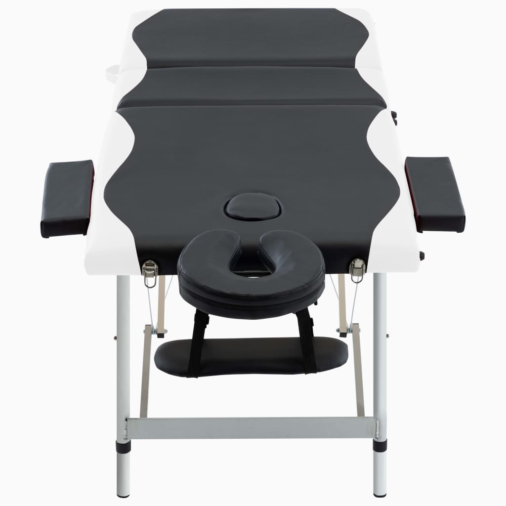 sammenfoldeligt massagebord aluminiumsstel 3 zoner sort og hvid