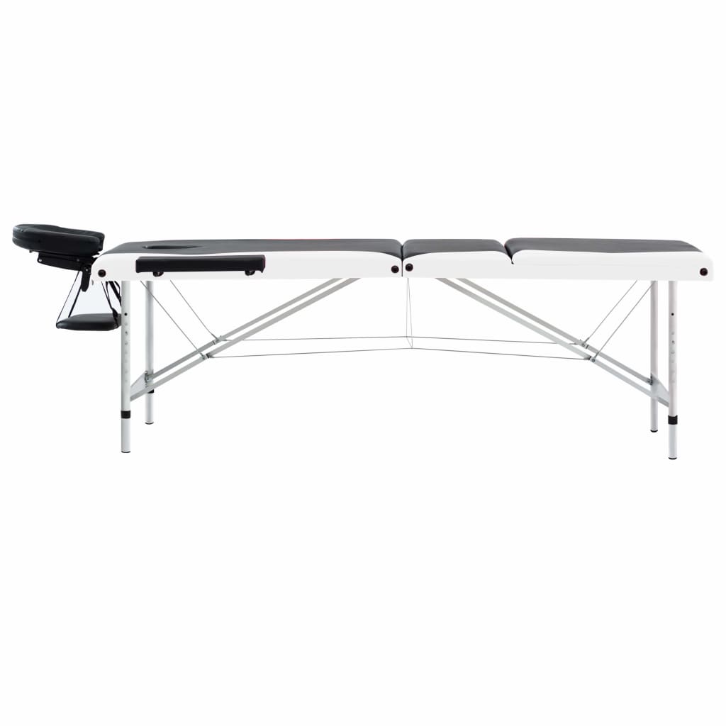 sammenfoldeligt massagebord aluminiumsstel 3 zoner sort og hvid