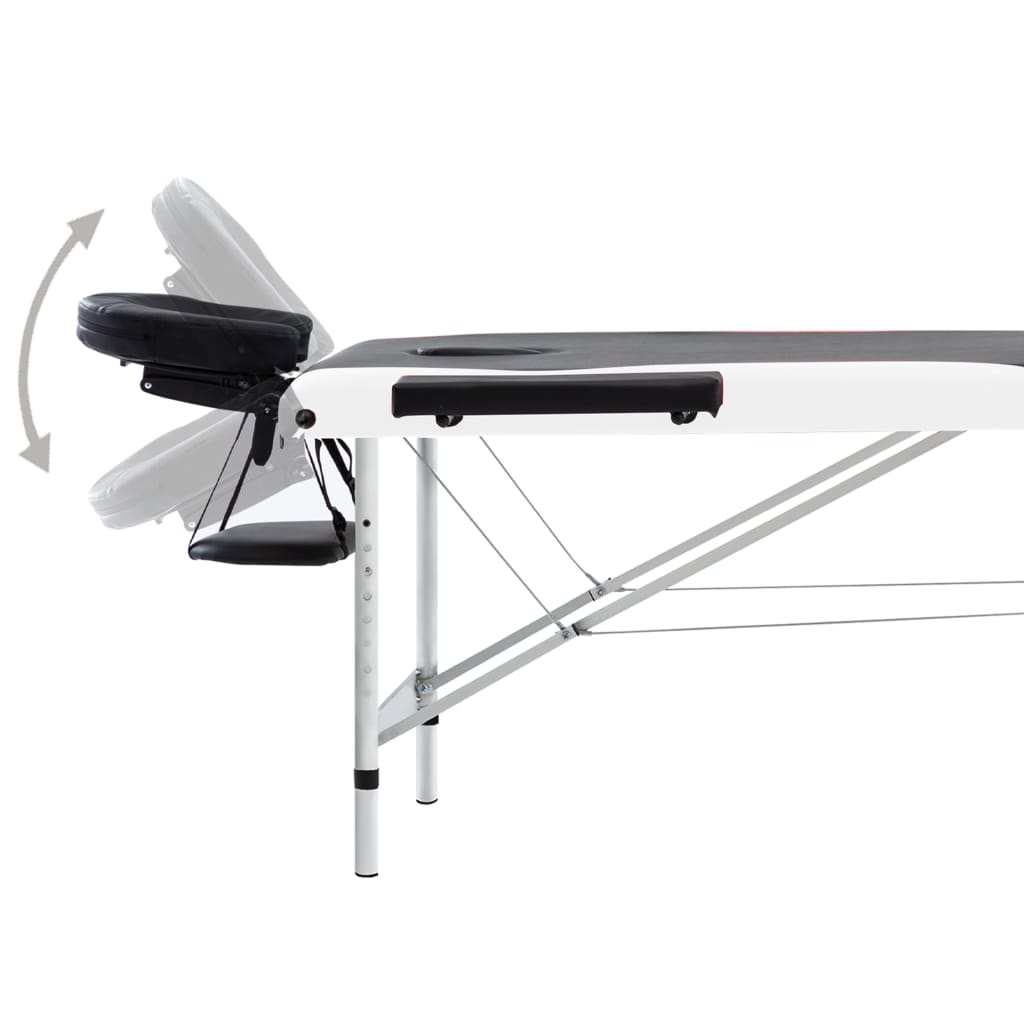 sammenfoldeligt massagebord aluminiumsstel 3 zoner sort og hvid