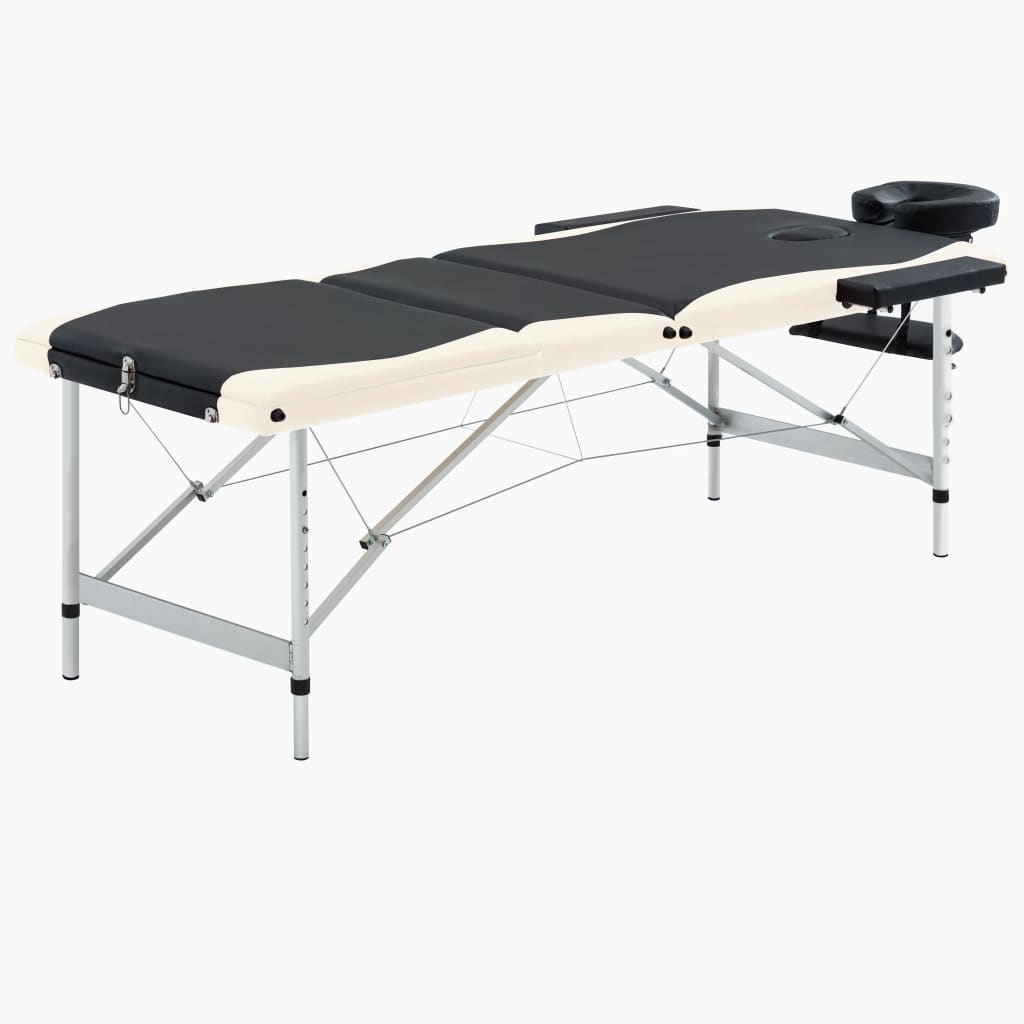 sammenfoldeligt massagebord aluminiumsstel 3 zoner sort beige