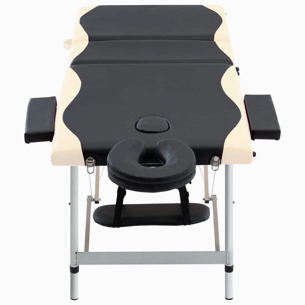 sammenfoldeligt massagebord aluminiumsstel 3 zoner sort beige