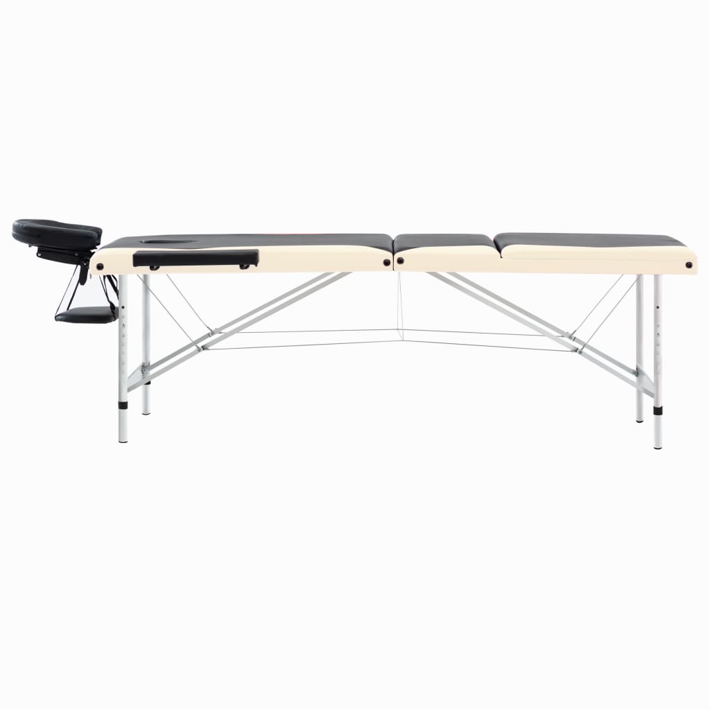 sammenfoldeligt massagebord aluminiumsstel 3 zoner sort beige