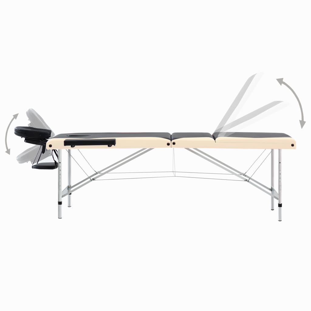 sammenfoldeligt massagebord aluminiumsstel 3 zoner sort beige