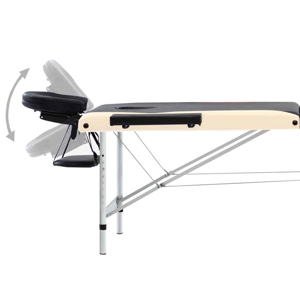 sammenfoldeligt massagebord aluminiumsstel 3 zoner sort beige