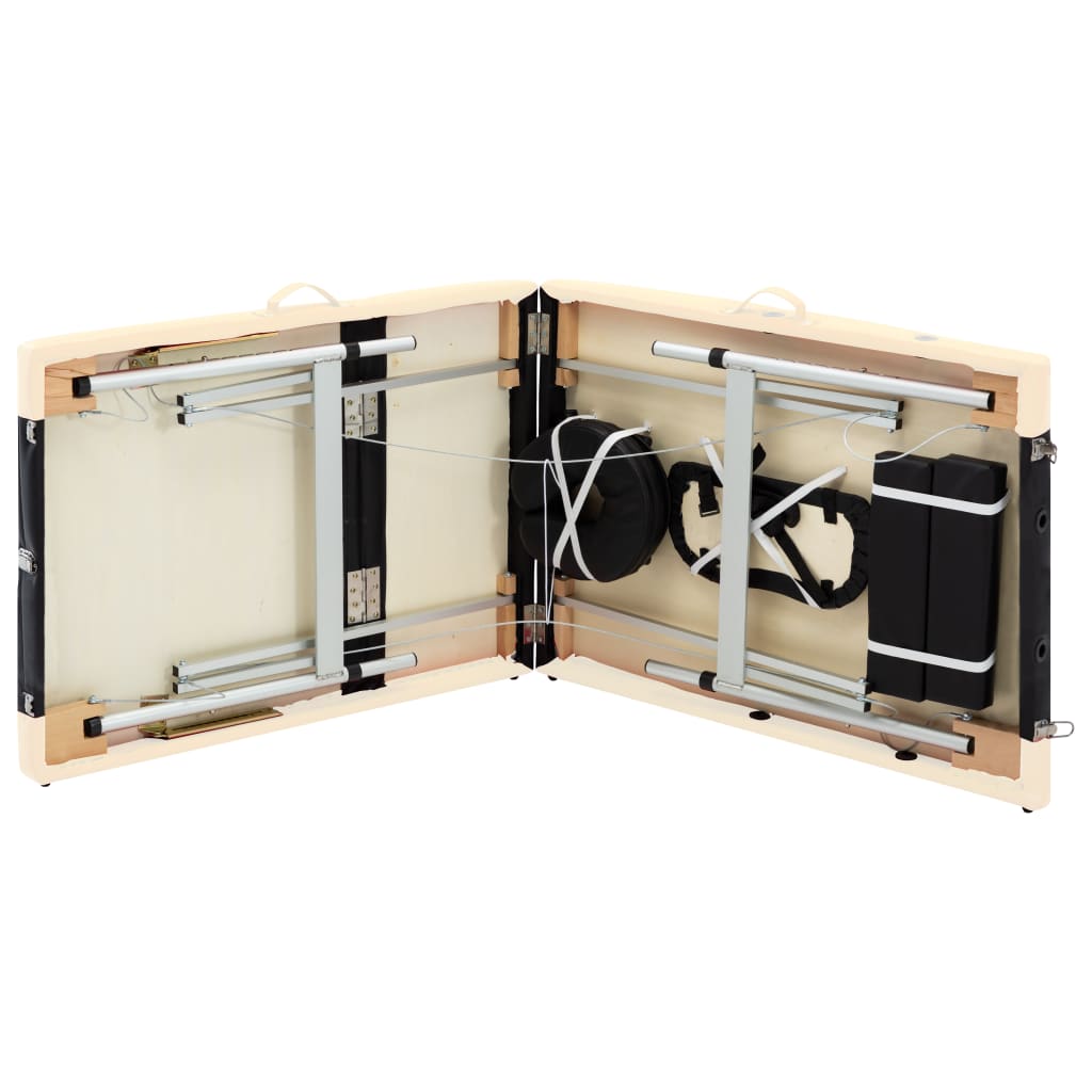 sammenfoldeligt massagebord aluminiumsstel 3 zoner sort beige