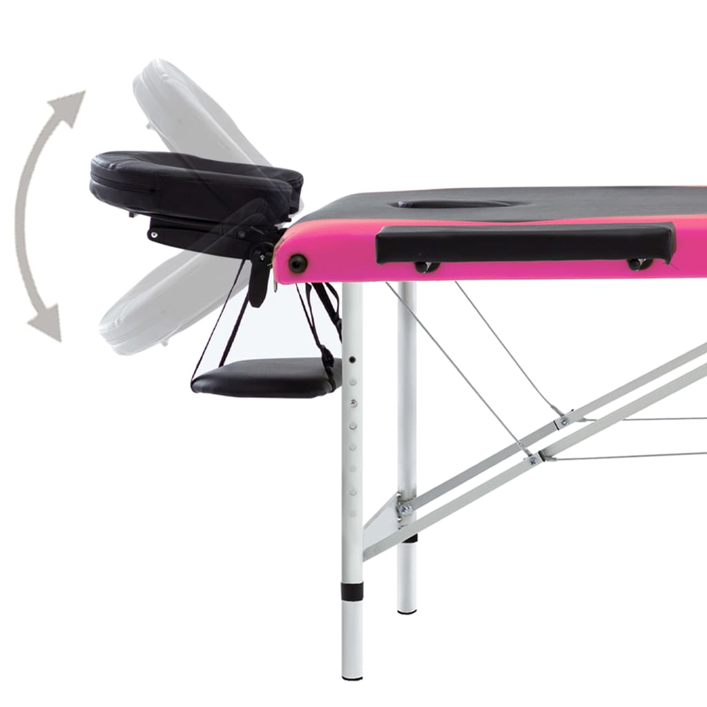 sammenfoldeligt massagebord aluminiumsstel 3 zoner sort lyserød