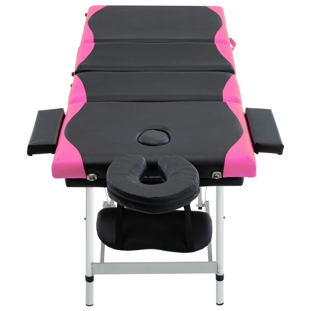sammenfoldeligt massagebord aluminiumsstel 4 zoner sort lyserød