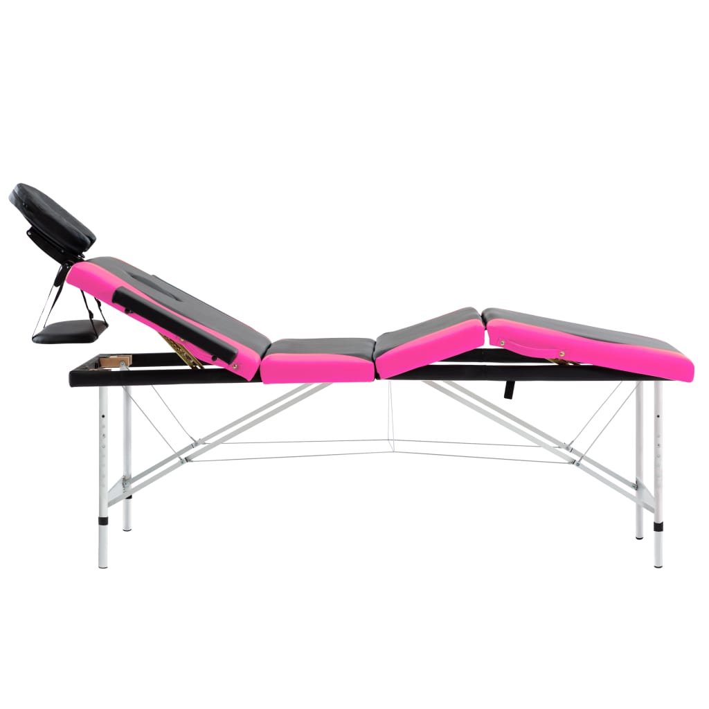 sammenfoldeligt massagebord aluminiumsstel 4 zoner sort lyserød