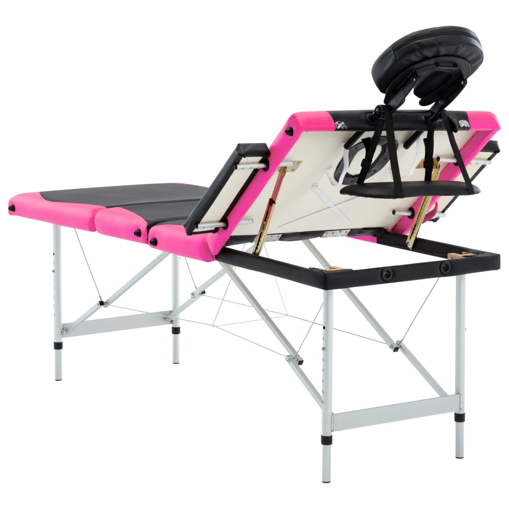 sammenfoldeligt massagebord aluminiumsstel 4 zoner sort lyserød