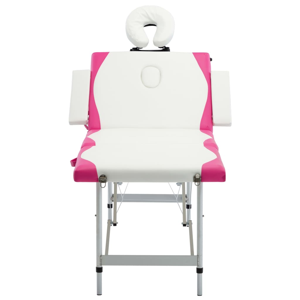 foldbart massagebord 4 zoner aluminium hvid og pink