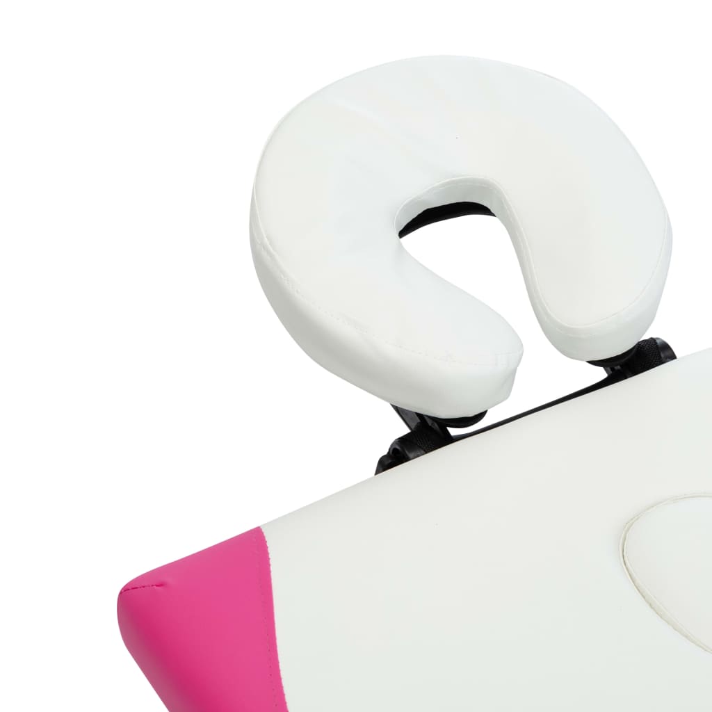 foldbart massagebord 4 zoner aluminium hvid og pink
