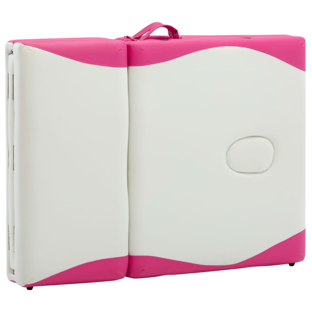 foldbart massagebord 4 zoner aluminium hvid og pink