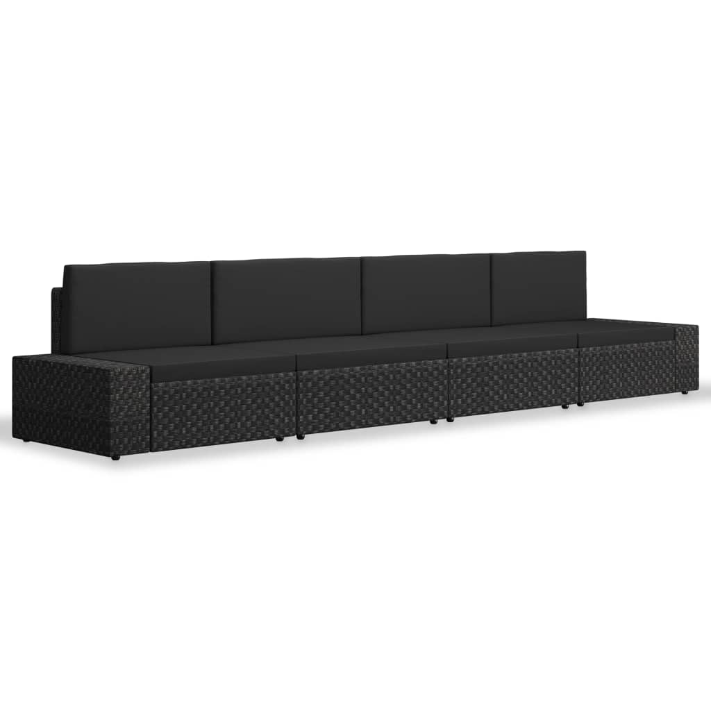 loungesæt til haven 4 dele polyrattan sort