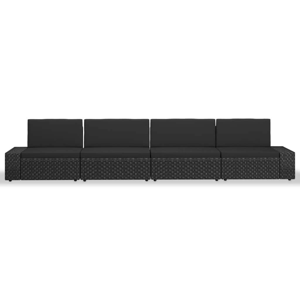 loungesæt til haven 4 dele polyrattan sort