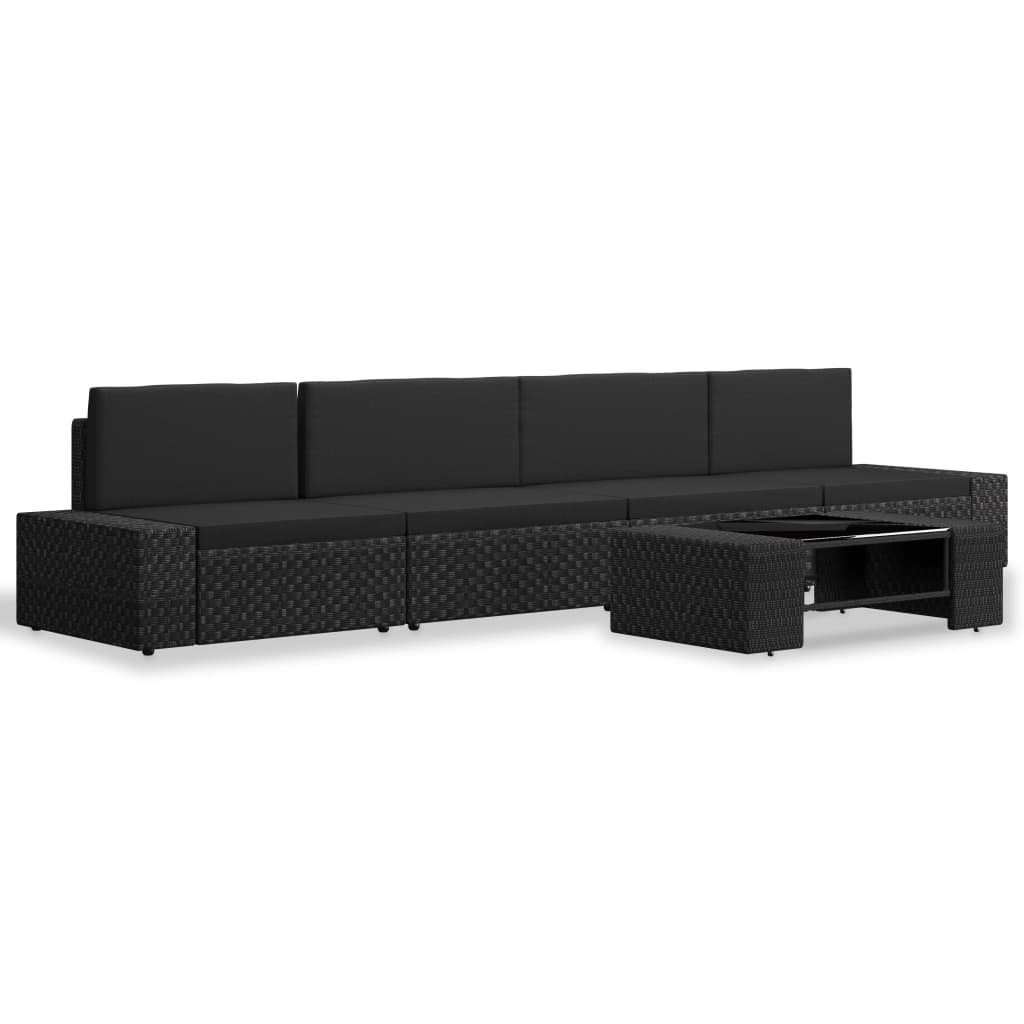 loungesæt til haven 5 dele polyrattan sort