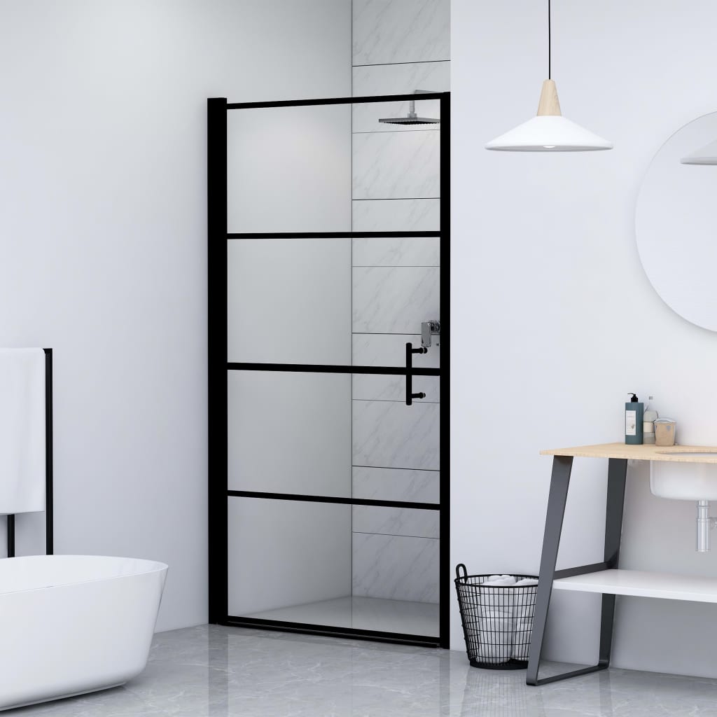 brusedør 100x178 cm hærdet glas sort