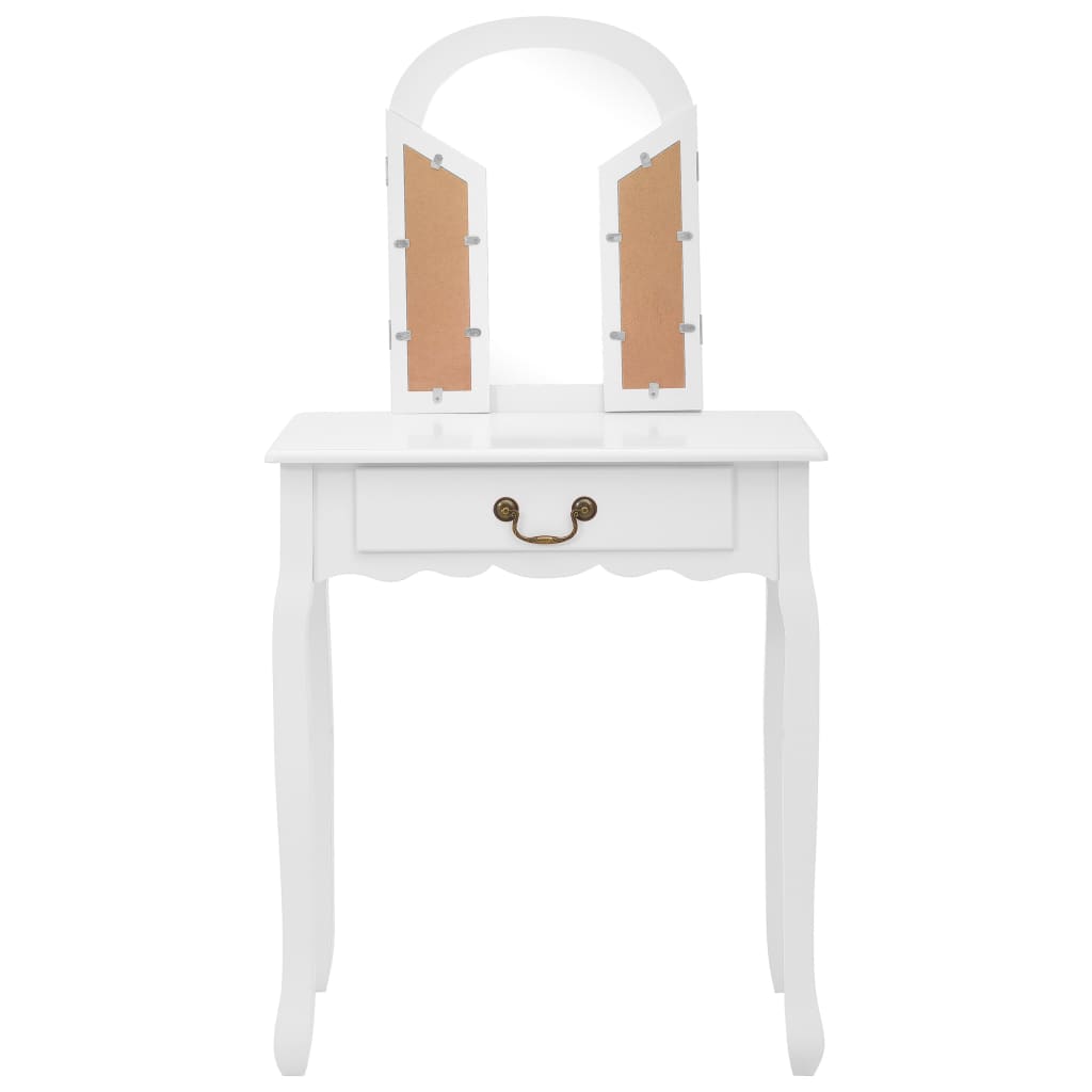 kosmetikbord med taburet 65x36x128 cm kejsertræ MDF hvid
