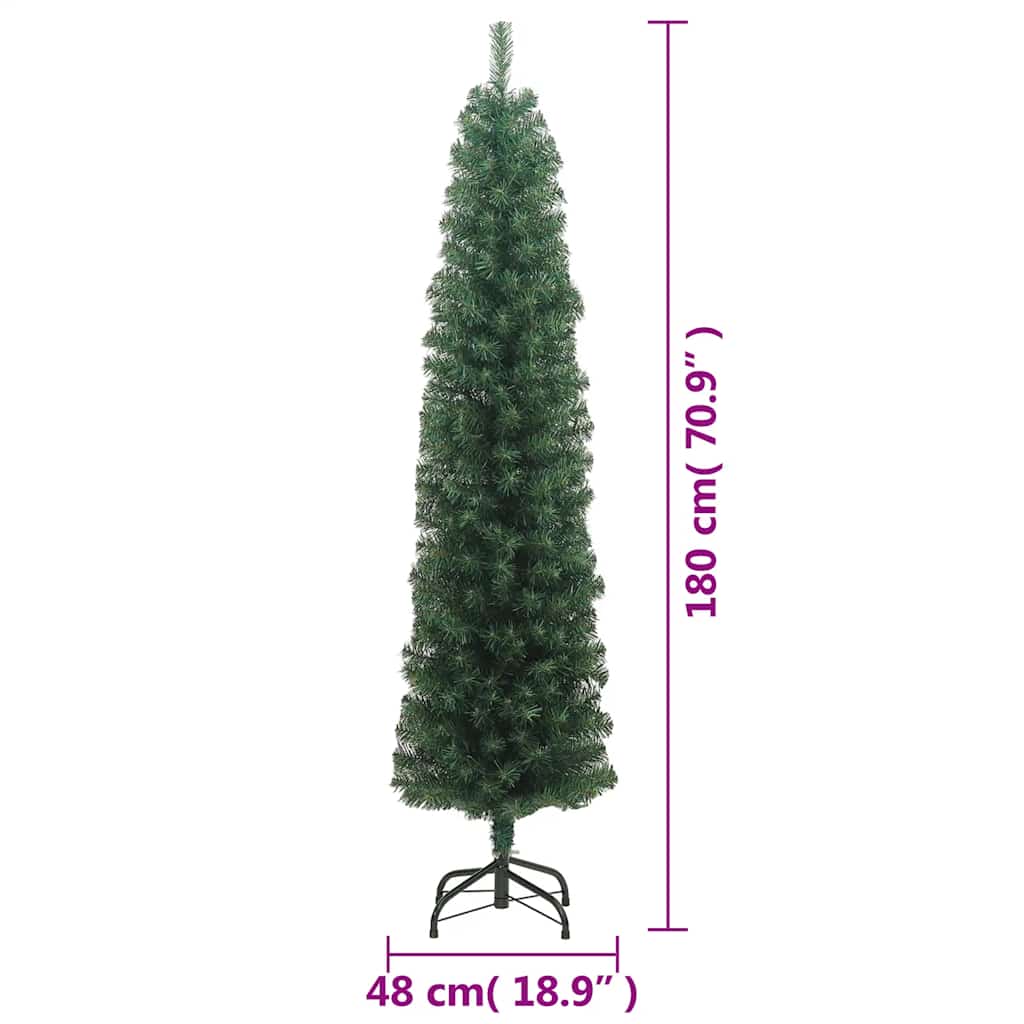smalt kunstigt juletræ med juletræsfod 180 cm PVC grøn
