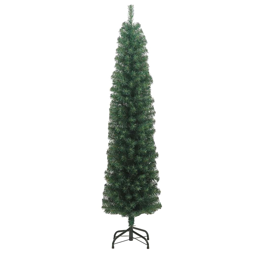smalt kunstigt juletræ med juletræsfod 210 cm PVC grøn