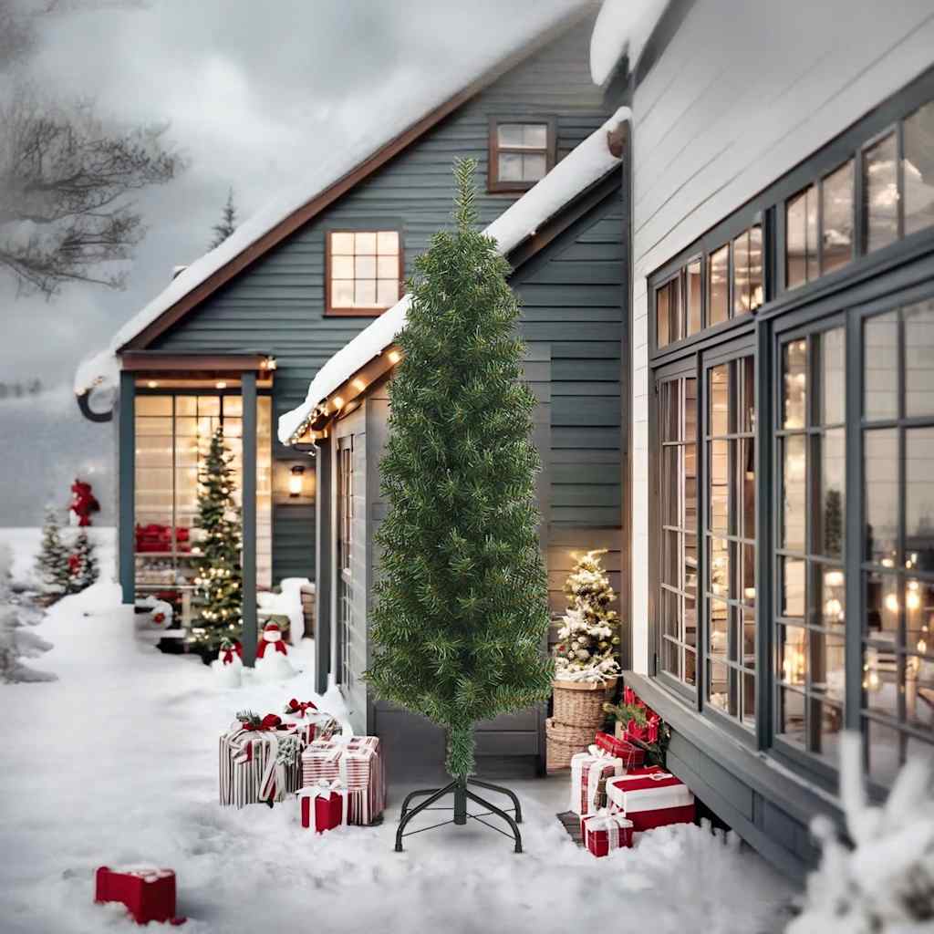 smalt kunstigt juletræ med juletræsfod 240 cm PVC grøn