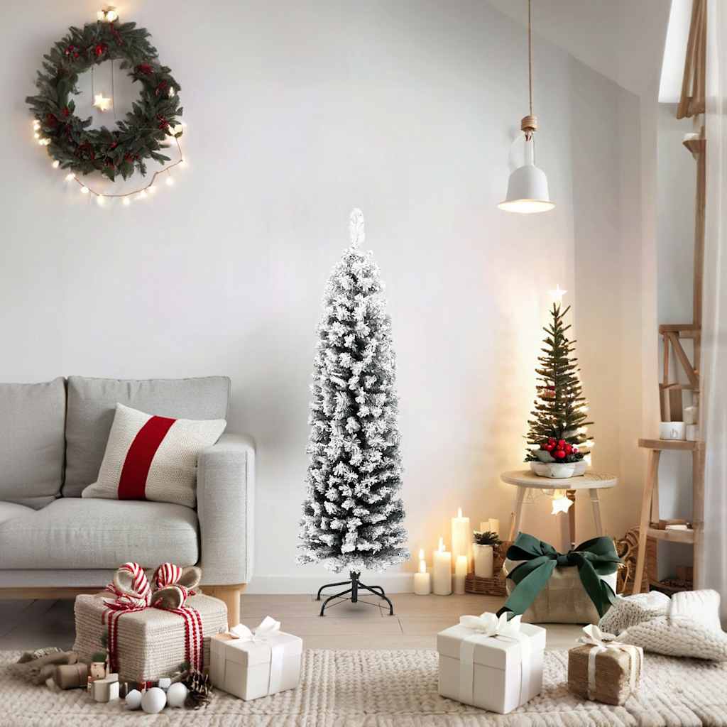 smalt kunstigt juletræ med sne 150 cm PVC grøn