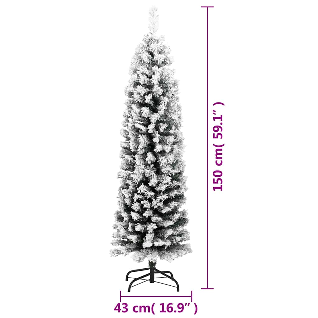 smalt kunstigt juletræ med sne 150 cm PVC grøn