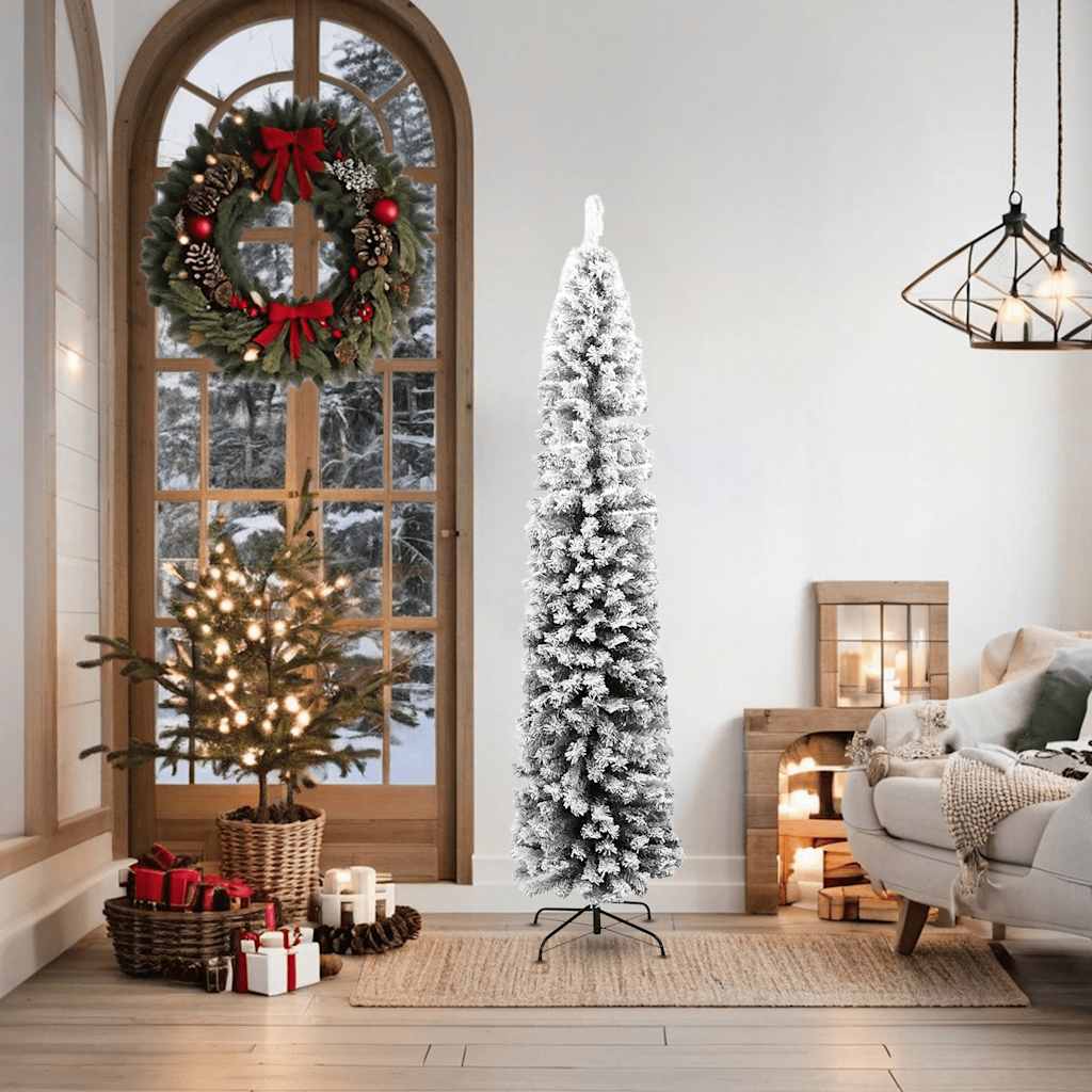 smalt kunstigt juletræ med sne 180 cm PVC grøn