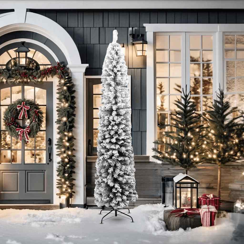 smalt kunstigt juletræ med sne 210 cm PVC grøn