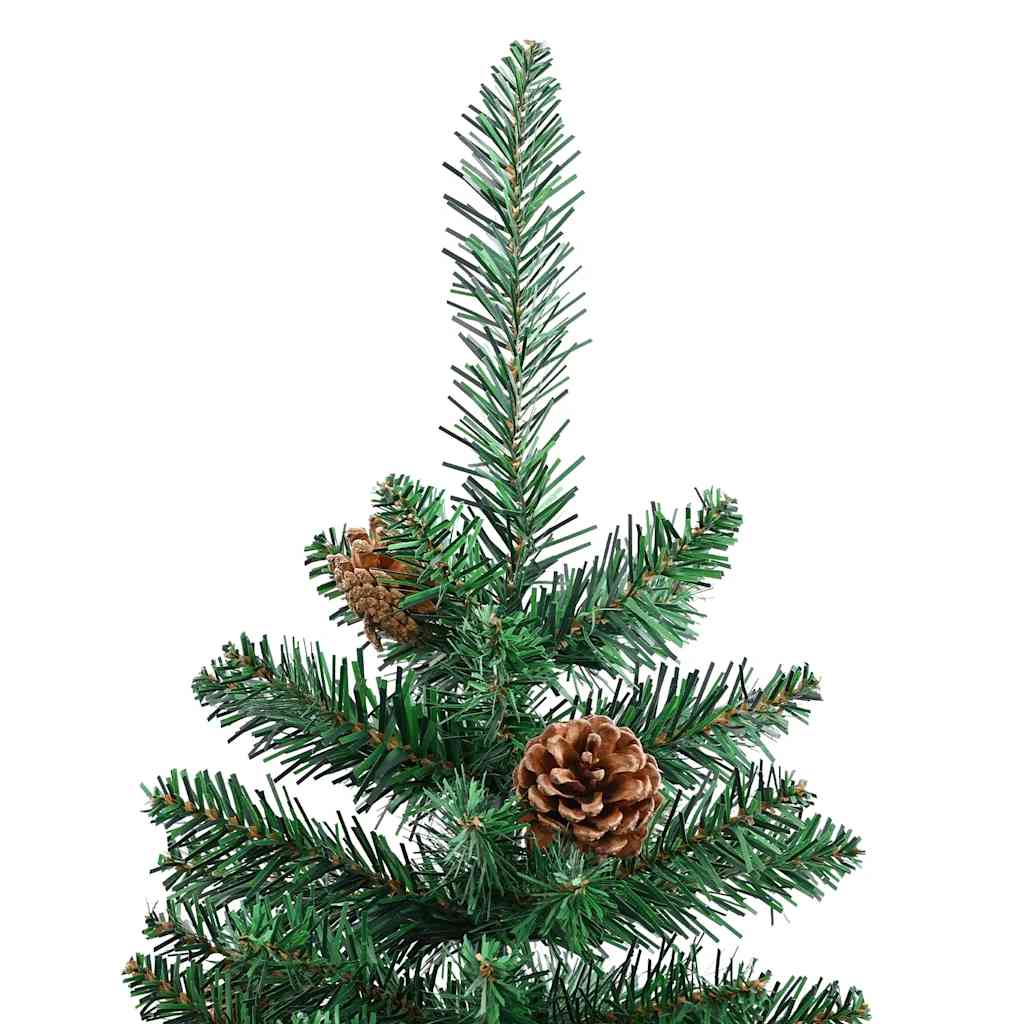 smalt juletræ med ægte træ og grankogler 150 cm PVC grøn