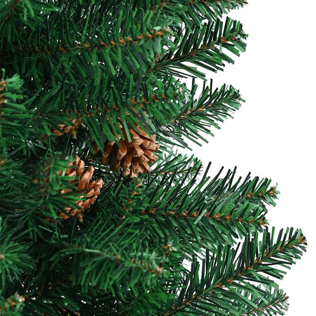 smalt juletræ med ægte træ og grankogler 150 cm PVC grøn