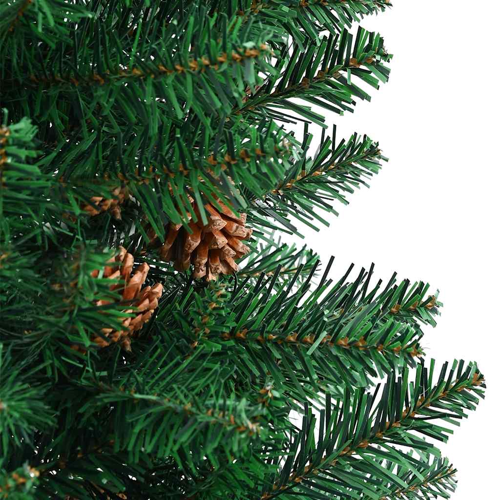 smalt juletræ med ægte træ og grankogler 210 cm PVC grøn