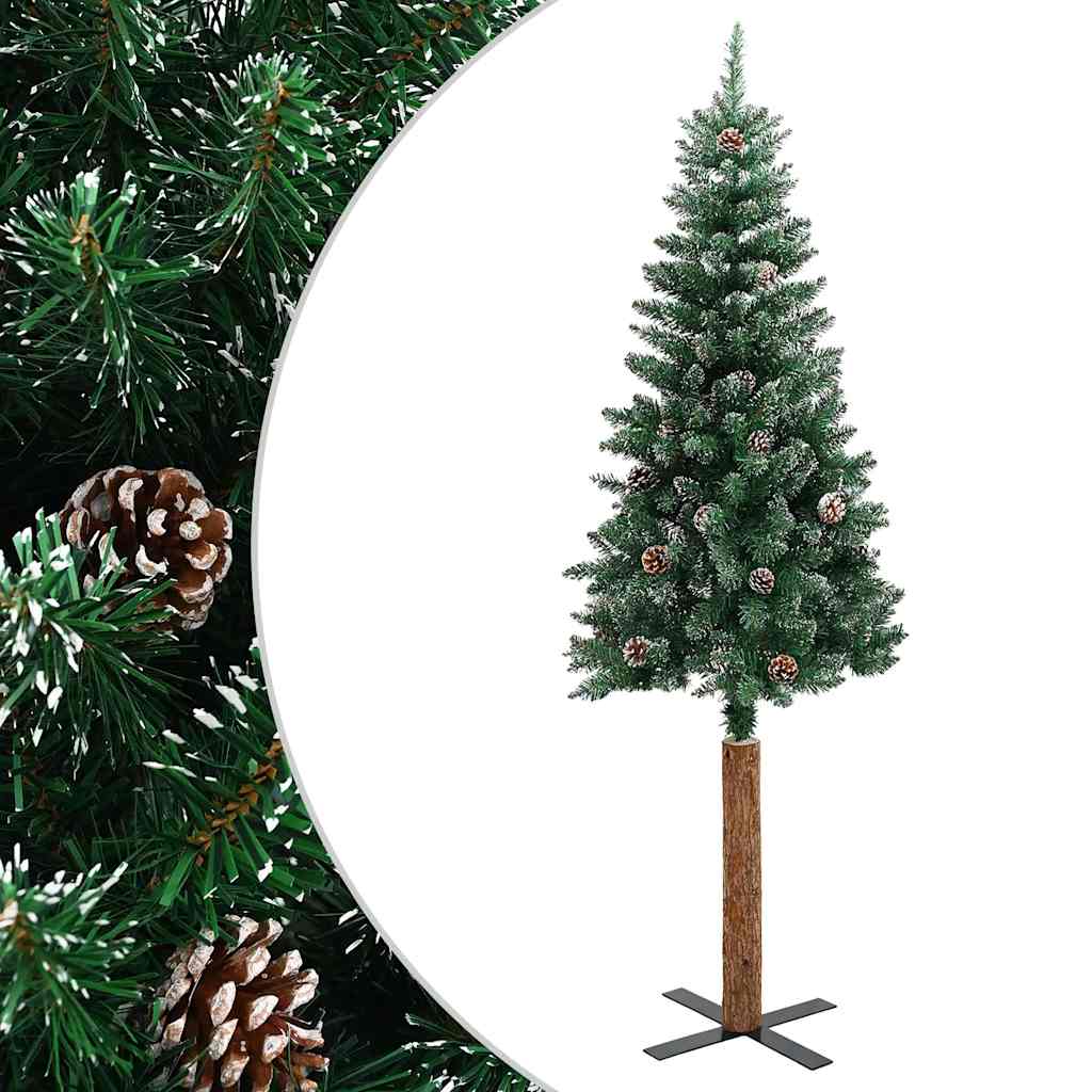 smalt juletræ med ægte træ og hvid sne 150 cm PVC grøn