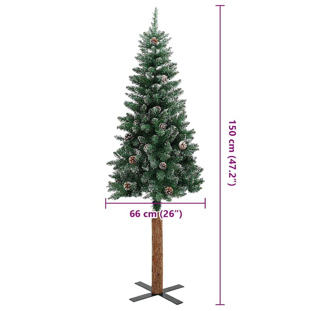 smalt juletræ med ægte træ og hvid sne 150 cm PVC grøn
