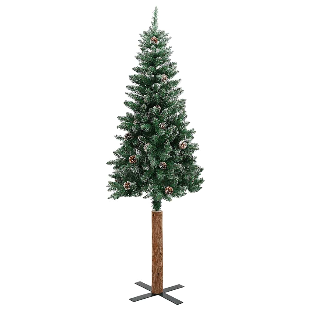 smalt juletræ med ægte træ og hvid sne 180 cm PVC grøn