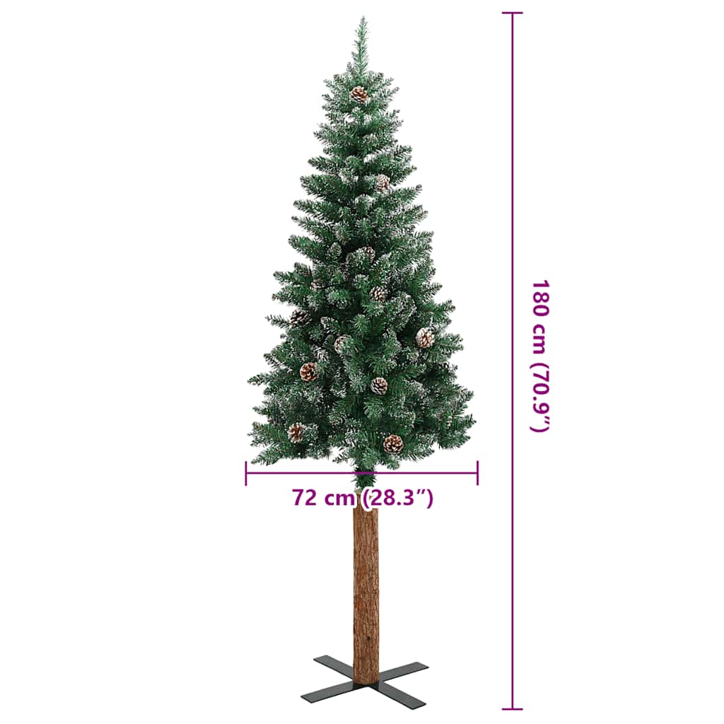 smalt juletræ med ægte træ og hvid sne 180 cm PVC grøn