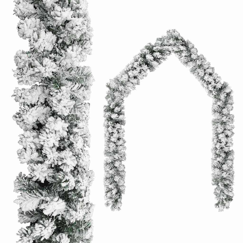 juleguirlande med puddersne 5 m PVC grøn