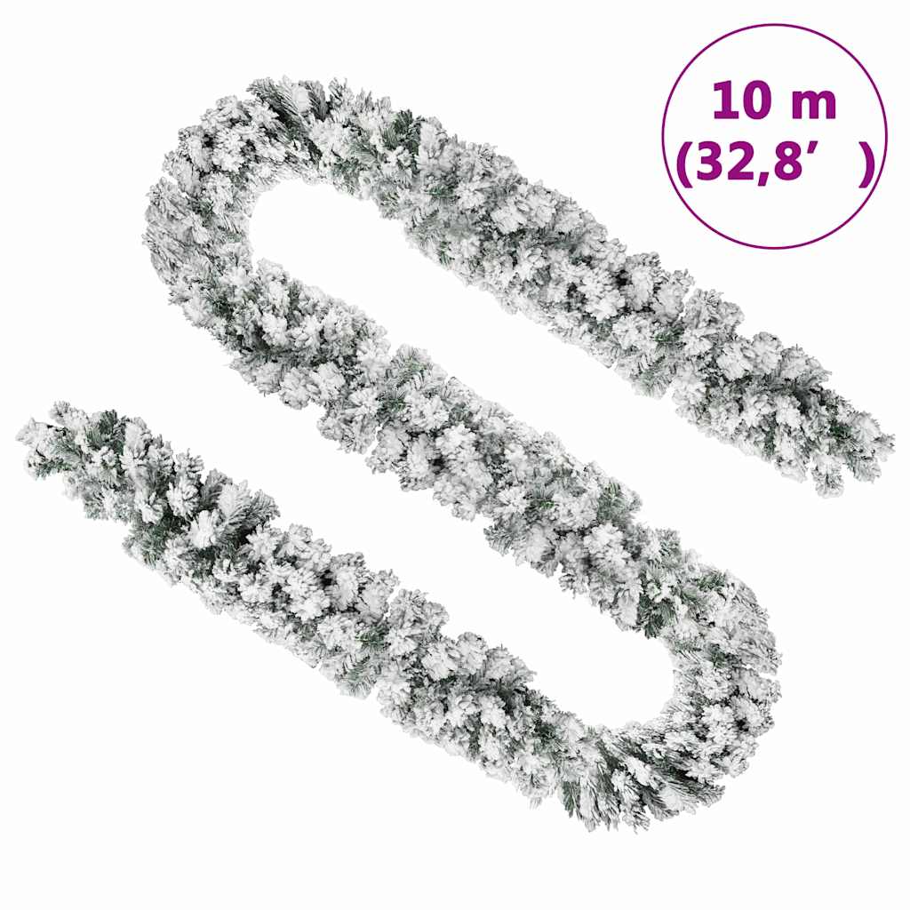 juleguirlande med puddersne 10 m PVC grøn
