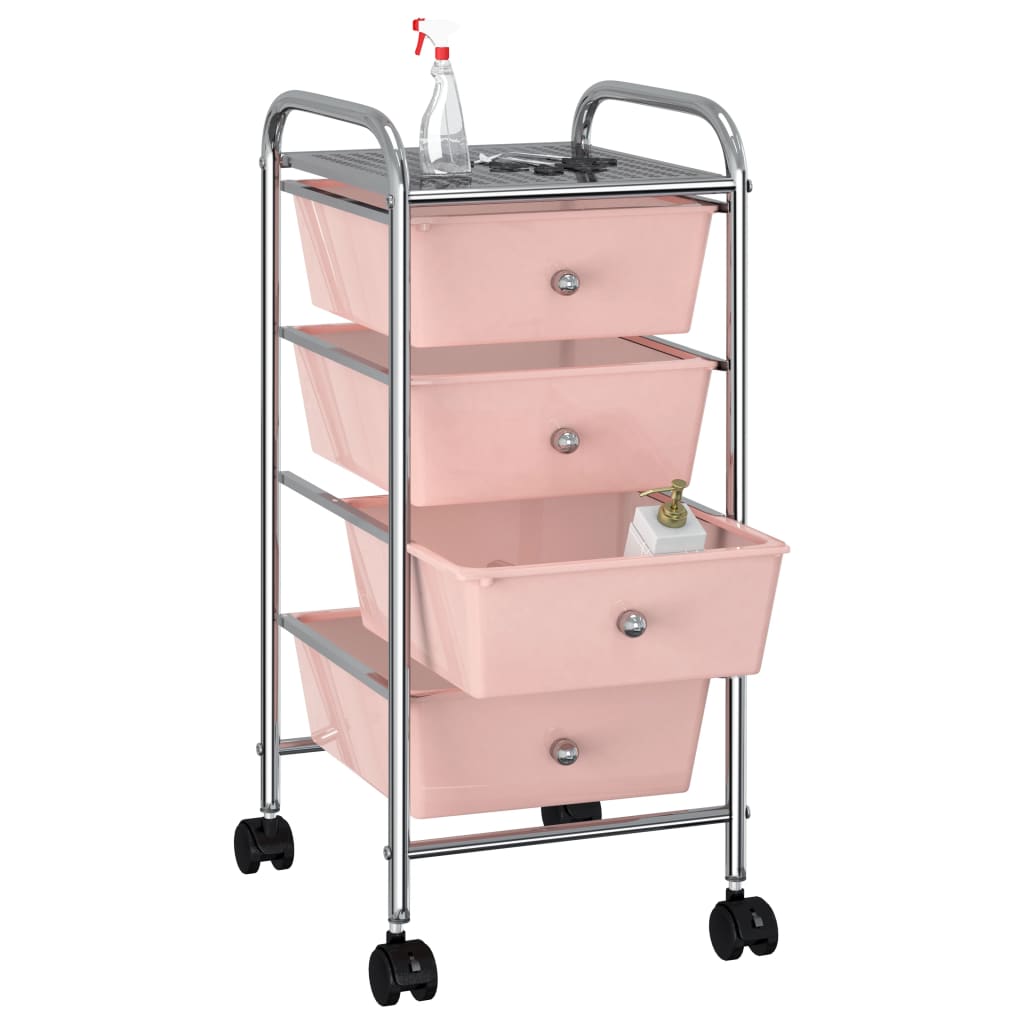 rullebord med 4 skuffer plastik pink