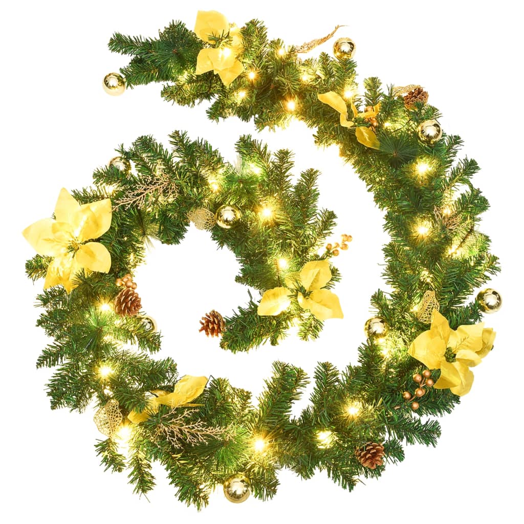 juleguirlande med LED-lys 2,7 m PVC grøn