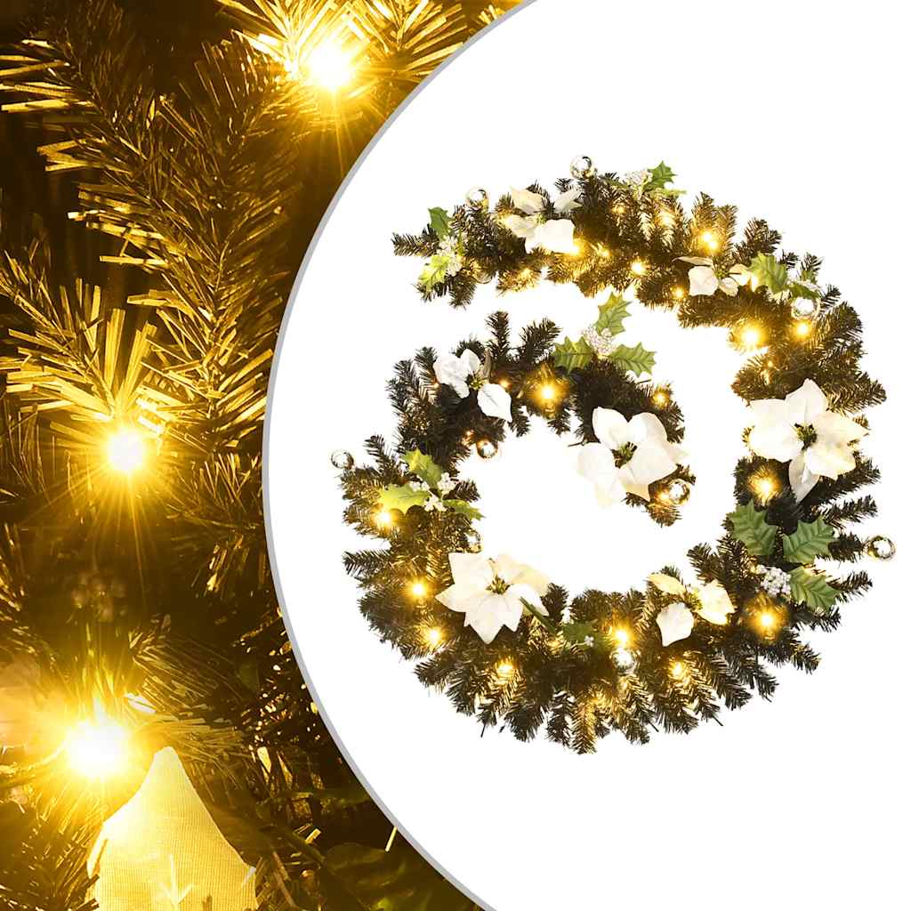 juleguirlande med LED-lys 2,7 m PVC sort