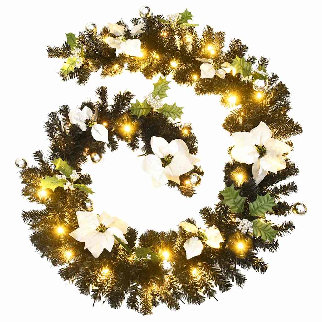 juleguirlande med LED-lys 2,7 m PVC sort