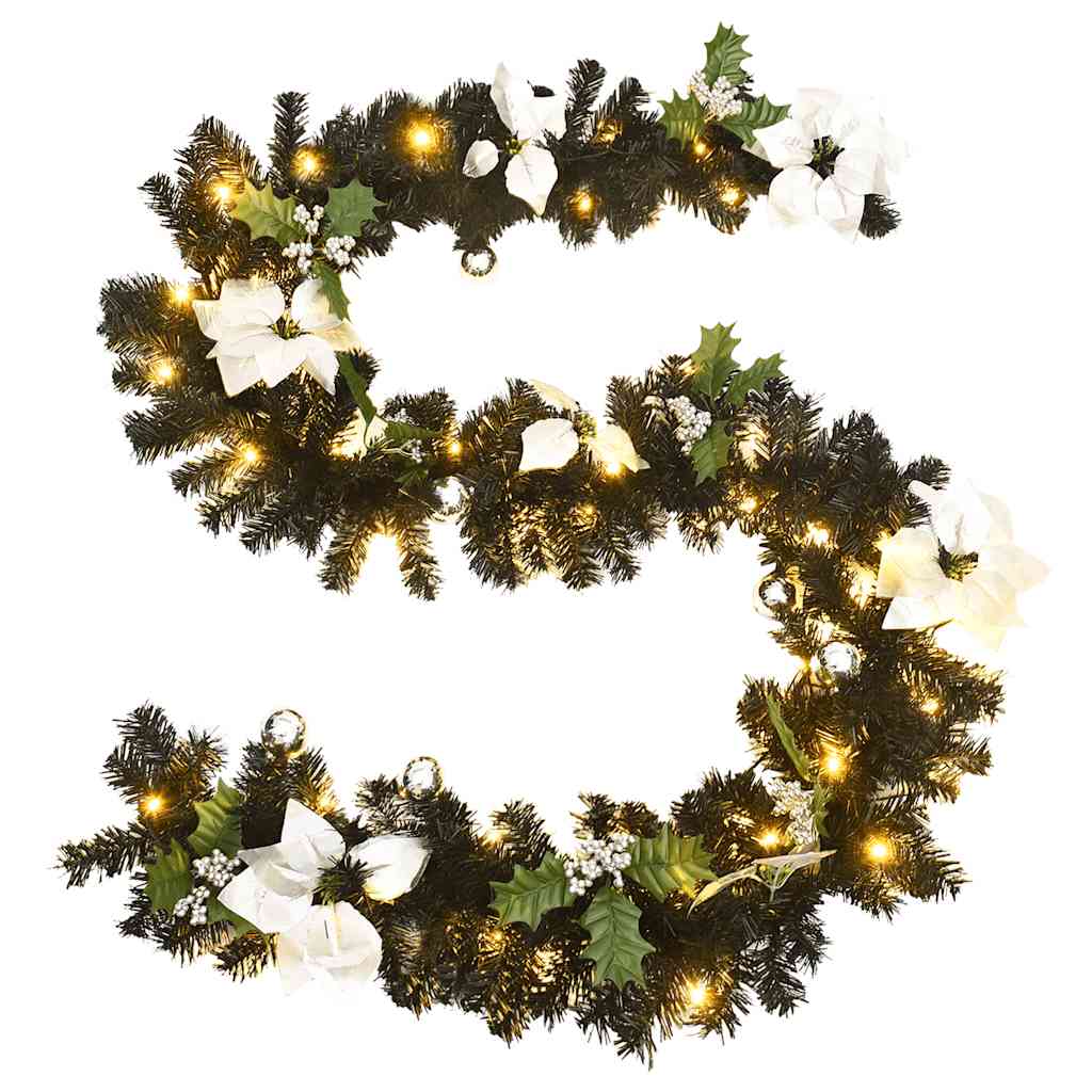 juleguirlande med LED-lys 2,7 m PVC sort
