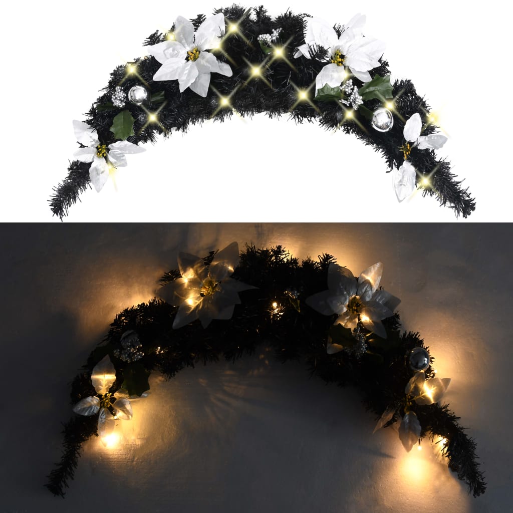 julekrans buefacon med LED-lys 90 cm PVC sort