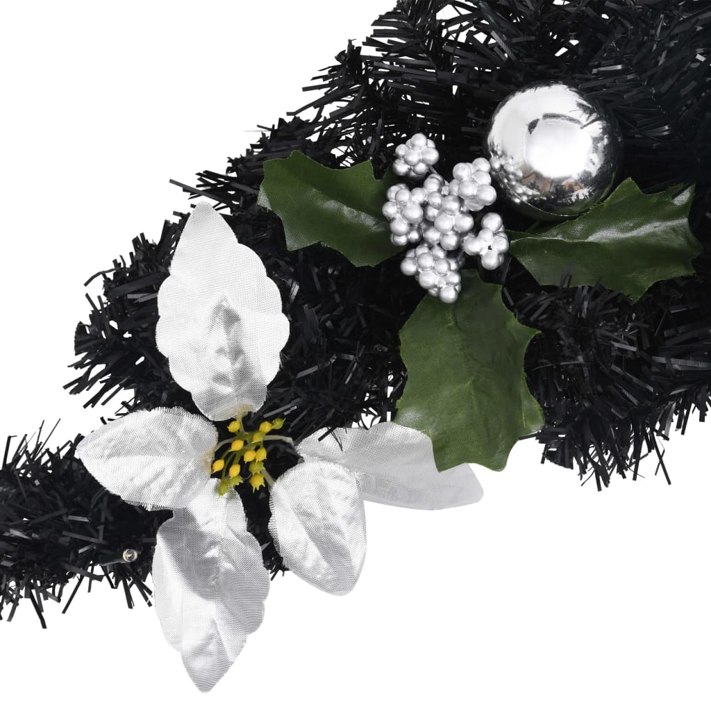 julekrans buefacon med LED-lys 90 cm PVC sort