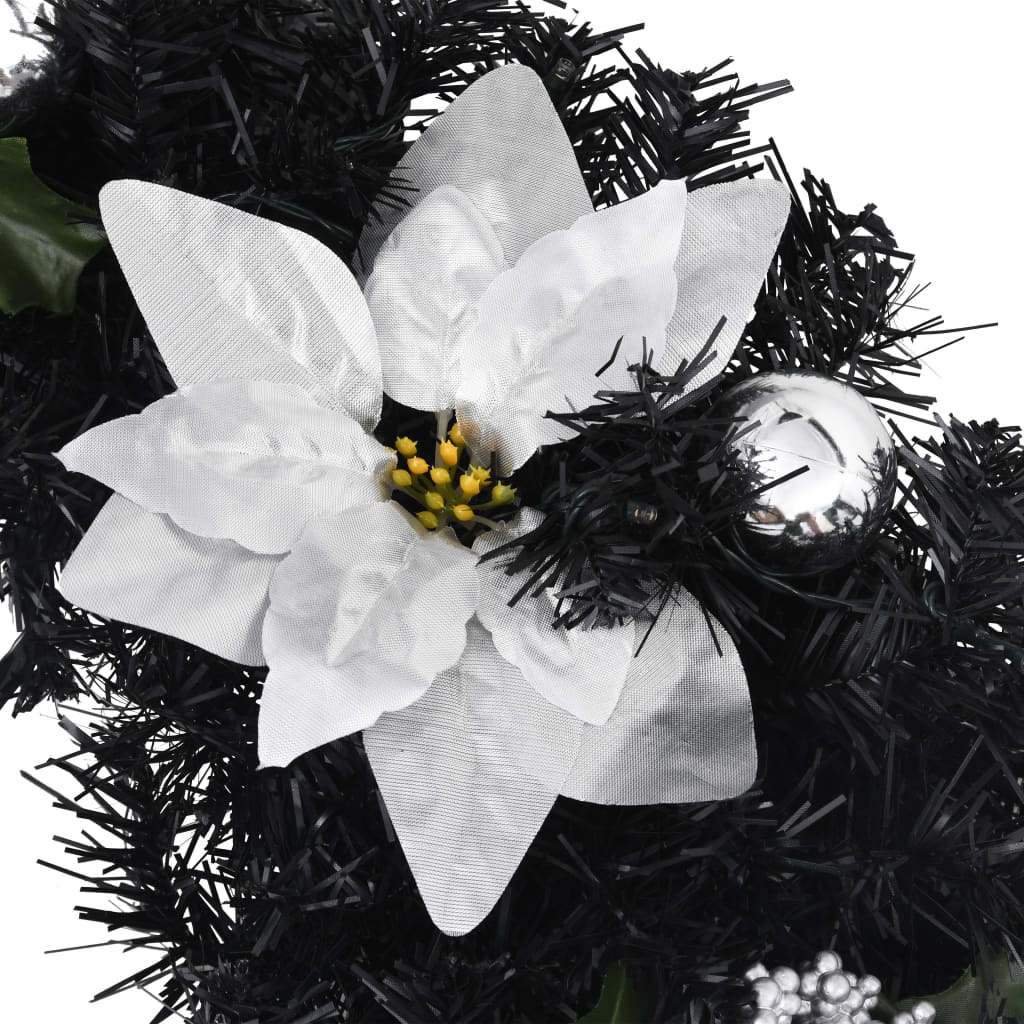 julekrans buefacon med LED-lys 90 cm PVC sort