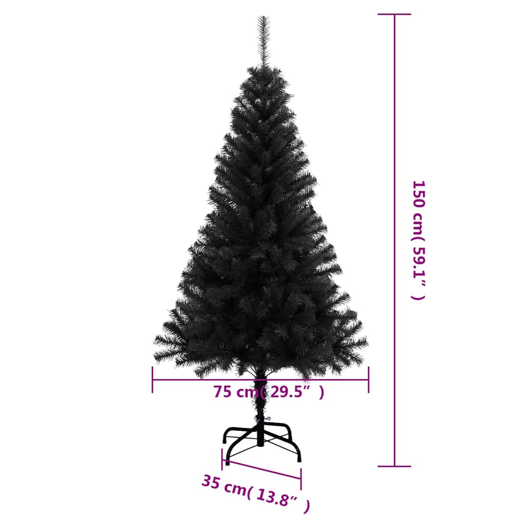 kunstigt juletræ med juletræsfod 150 cm PVC sort
