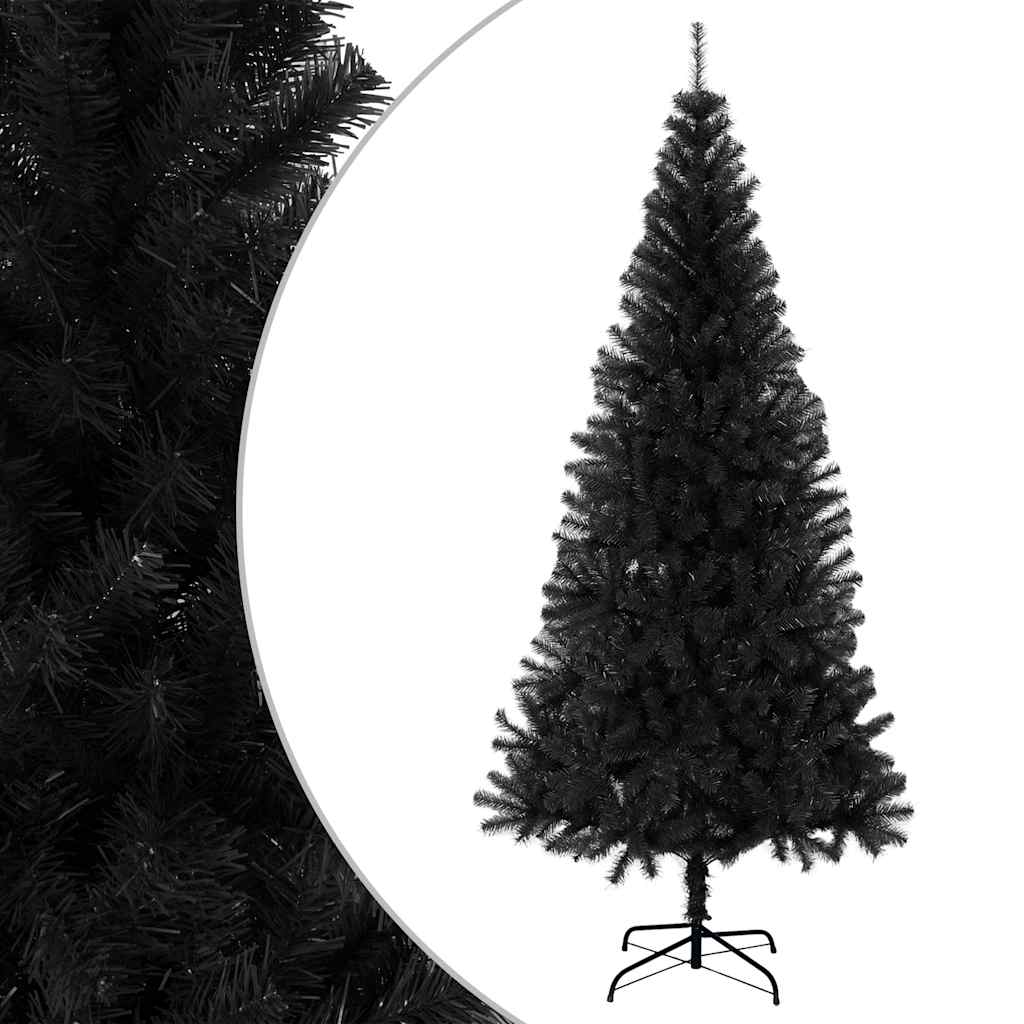kunstigt juletræ med juletræsfod 180 cm PVC sort