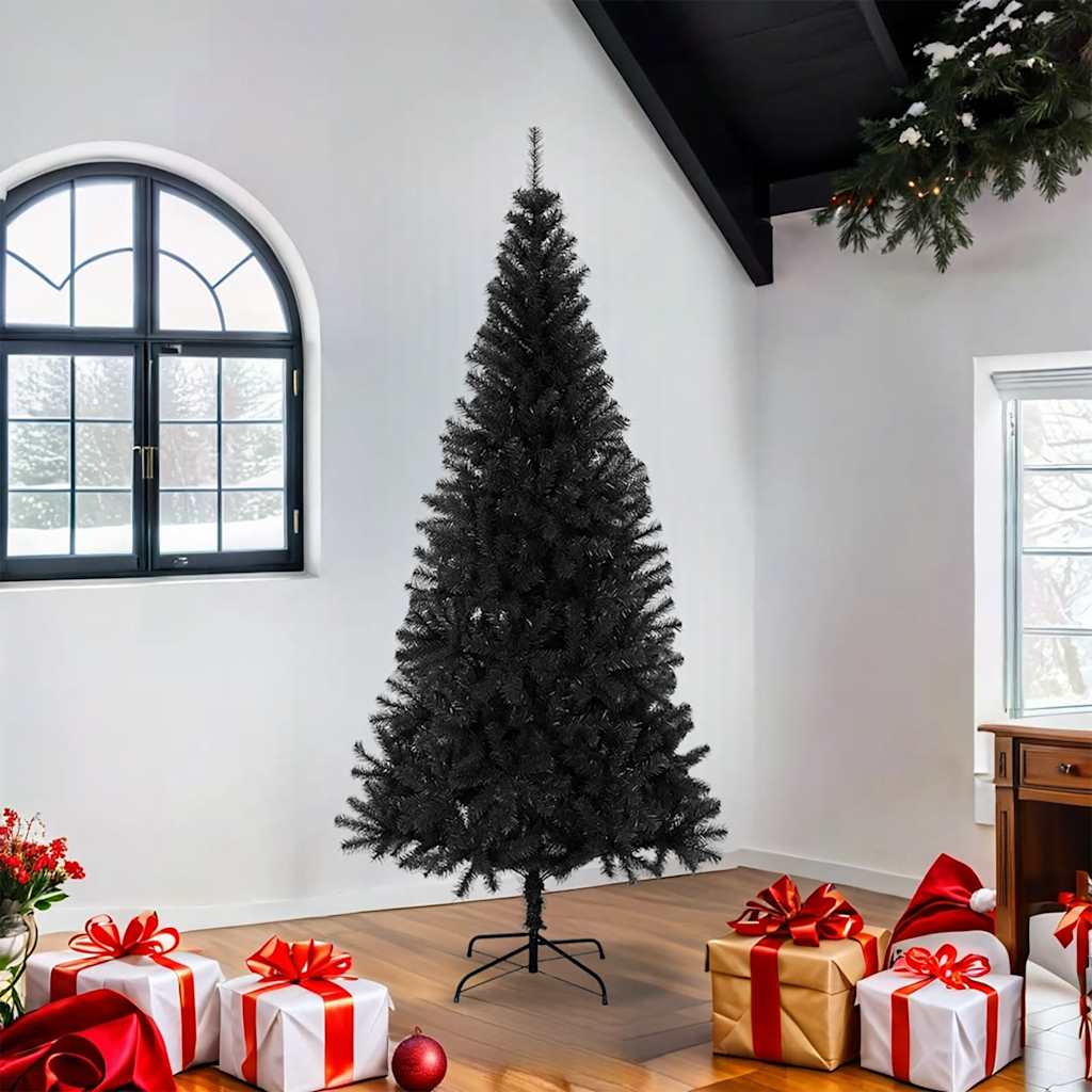 kunstigt juletræ med juletræsfod 180 cm PVC sort